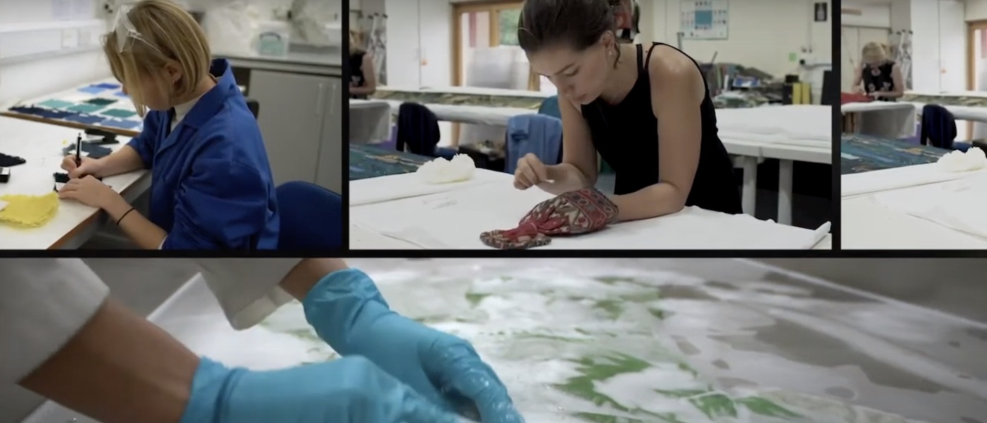 Video still from the video with graduates discussing textile conservation as a career
