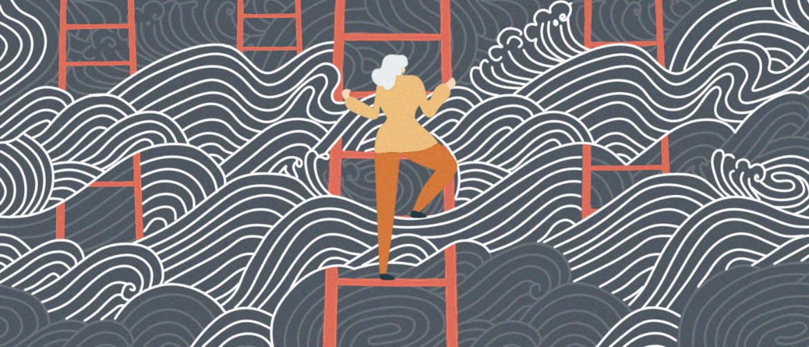 Image of woman climbing a ladder