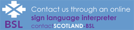 A close up of a sign by British Sign Language to contact them through contactSCOTLANS-BSL