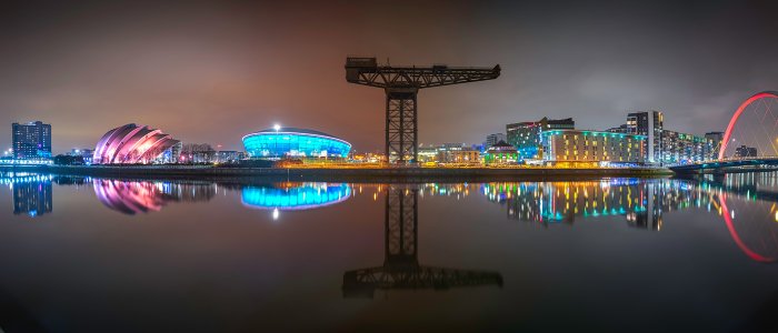 Glasgow skyline at night - featuring a shipping crane