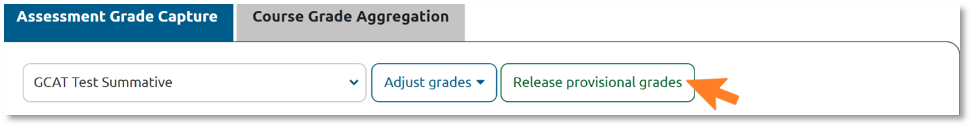 This is an image showing the Grade Capture Tool and a green button which is to be clicked to release provisional grades to students.