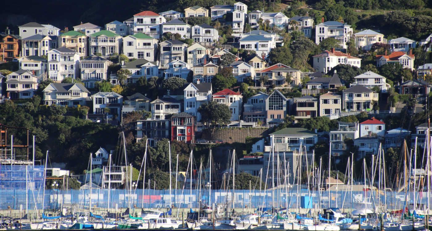 Houses built onto the hill overlooking Wellington marina which is packed with boats [Photo: Shutterstock]