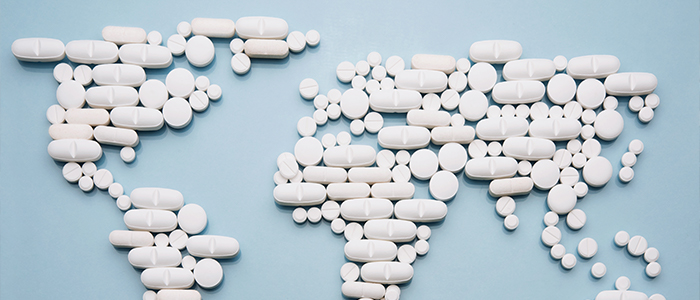 Map of world with pills
