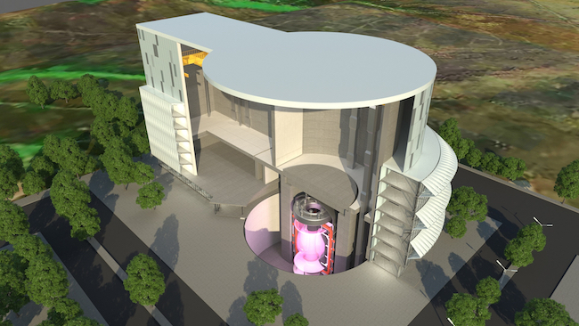 An artist's impression of how the STEP reactor might look once construction is complete, with a cutaway section to show a reaction underway