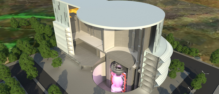 An artist's impression of how the STEP reactor might look once construction is complete, with a cutaway section to show a reaction underway