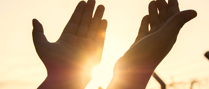 hands with sunlight beam