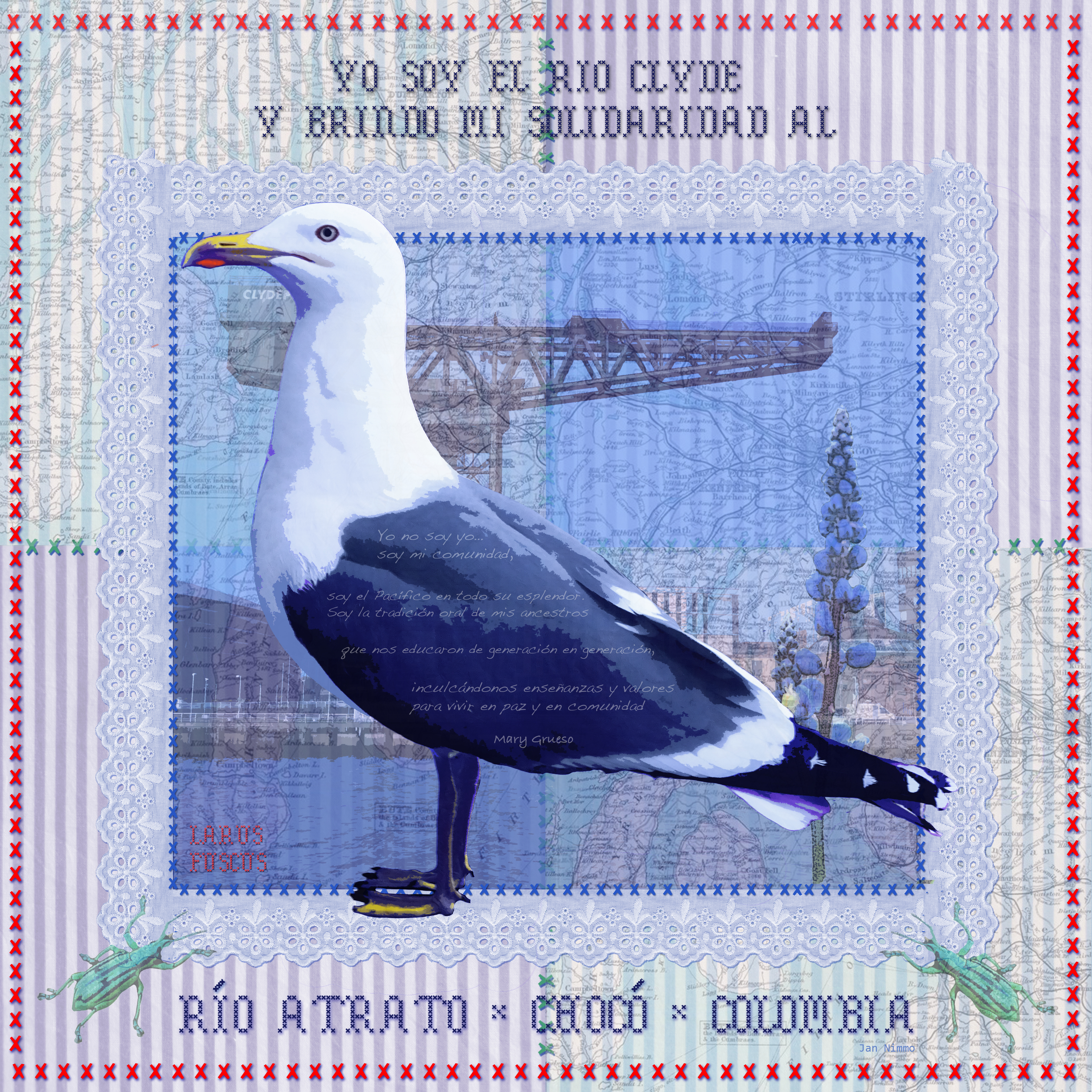 Artwork of a seagull at the Clyde river