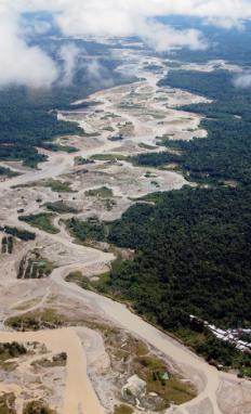Environmental destruction from mining on the Quito river, Colombia