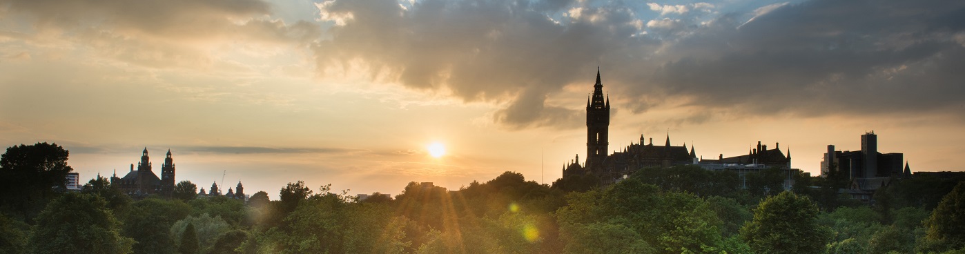 The University tower framed by a setting sun