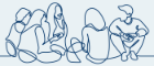 Line drawing of young people sitting chatting