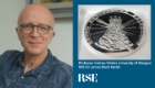 A head and shoulders shot of Andrew Waters to the left of a photograph of the Sir James Black Medal, which is above the RSE logo