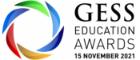 Logo of GESS Education Awards November 2021 with wavey coloured linse of the rainbow arranged in a circle