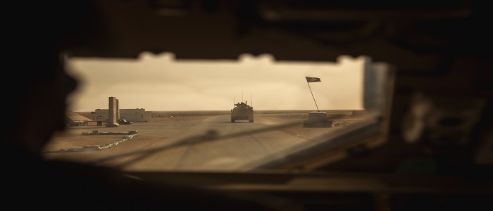 Army vehicles on a road