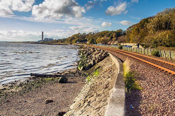 Railway tracks by the Culross Coastline in Scotland