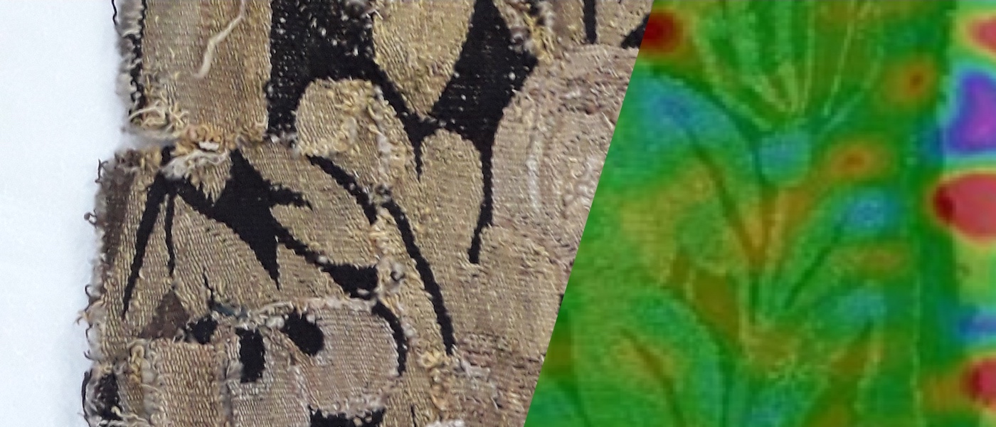 Tapestry and strain map showing strain recorded for damaged fabric samples with different stitching