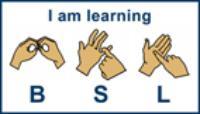BSL learner email signature image (with text I am learning BSL and fingerspelling of BSL)