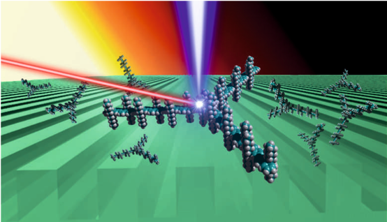 Colour graphic of an organic molecule working in a laser device