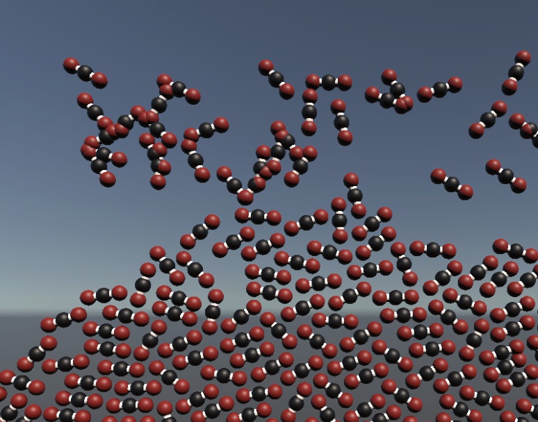 Carbon molecules floating in air - video game graphic image