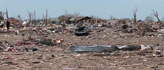 Destruction to houses after a tornado 