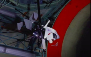 Photo of autogyro model in wind tunnel