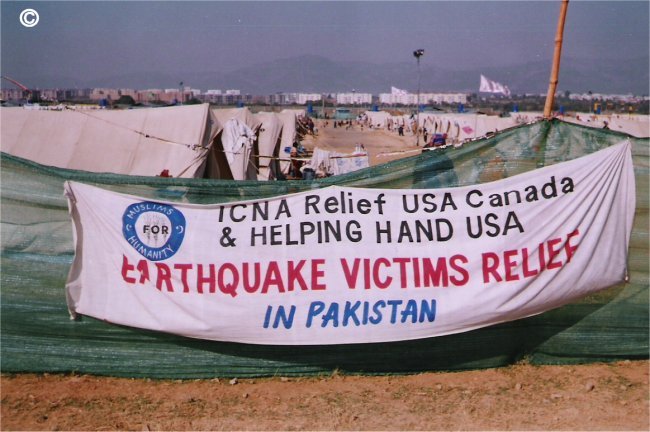 Islamabad Pakistan, November 2005, after massive October 2005 earthquake in India, Kashmir and Pakistan.  Thousands of displaced persons were rapidly given tent accommodation following the earthquake.  Funding from donor agencies, governments and private citizens globally
