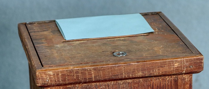 Close up of a wooden ballot box