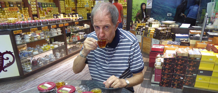 Photo of Peter Macfarlane tasting tea