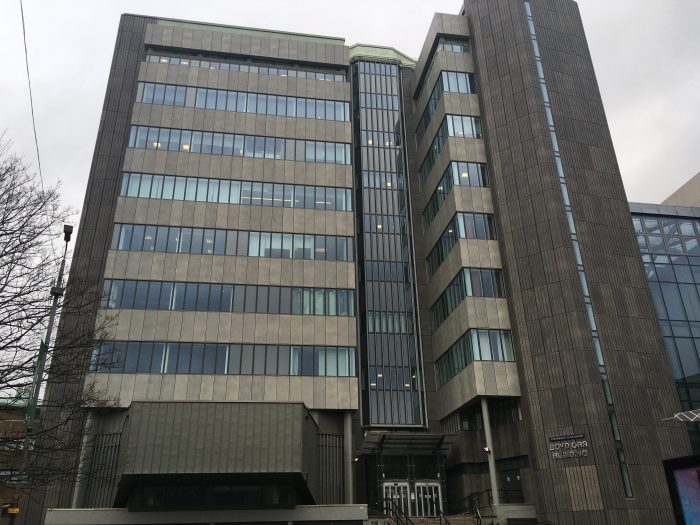 View of the south side and main entrance of the Boyd Orr Building