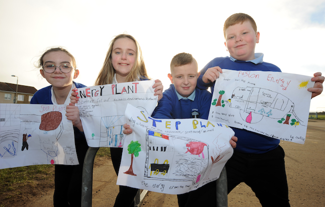 P6 pupils from Ardeer Primary in North Ayrshire show their drawings of the proposed STEP fusion power plant