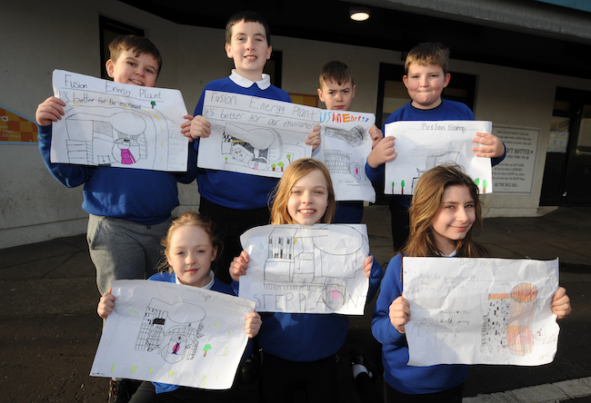 P6 pupils from Ardeer Primary in North Ayrshire show their drawings of the proposed STEP fusion power plant