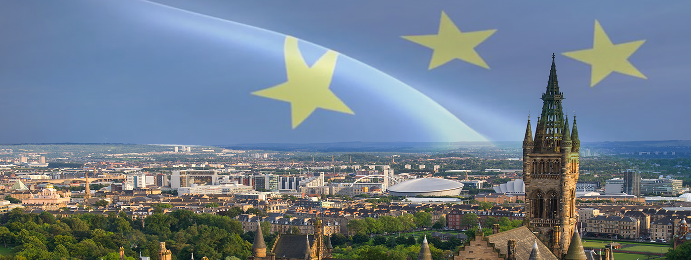 main building with EU flag behind