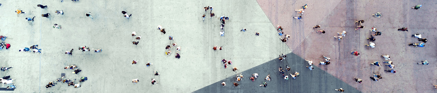 A stylised image of an anonymous group of people taken from above