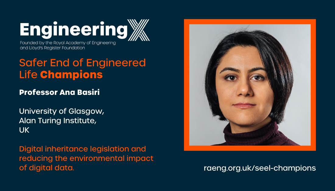 A portrait of Prof Ana Basiri, newly-appointed Engineering X Safer End of Engineered Life Champion