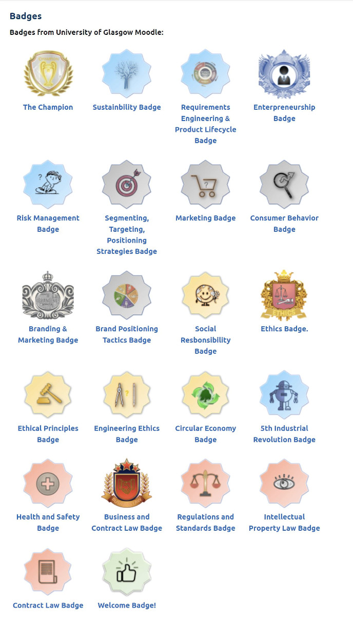 Range of badges available as awards