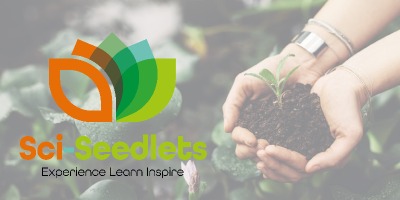 Logo with backdrop of someone holding a small plant