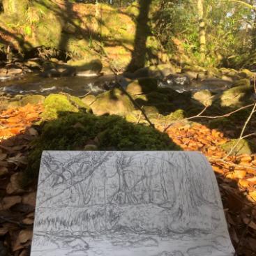 Drawing pictured next to a stream