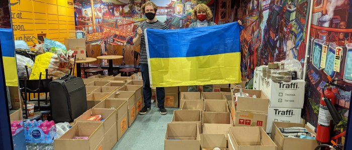 boxes of donations for Ukraine