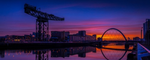 Colourful night time shot of the squinty bridge