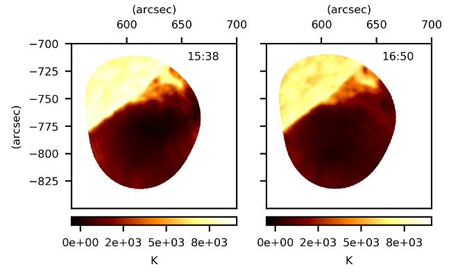 Absolute brightness temperature images of the prominence observed with ALMA Band 3 on 2018 April 19.”