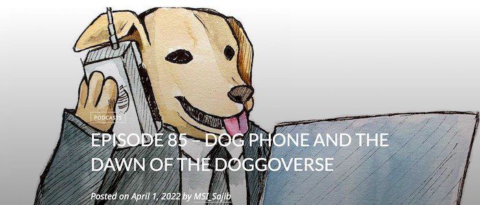 Original artwork of a a dog using a mobile phone