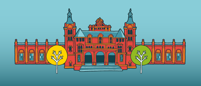 Cartoon illustration of Kelvingrove Art Museum 