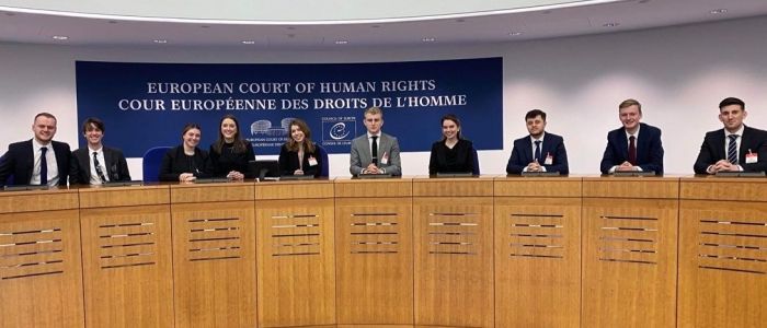 Group of students sitting in the European Court of Human Rights