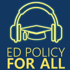 Ed policy for all logo, headphones with a graduation cap