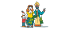 Cartoon man, lady and child behind a globe and tree.