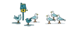 Cartoon birds around a bird house
