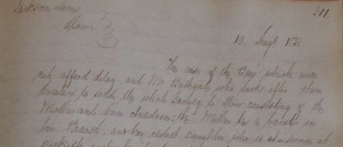 Close-up of old handwriting in letter