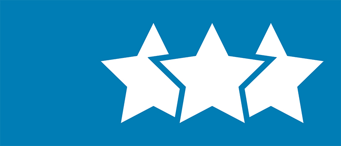 Graphic of three white stars on a blue background