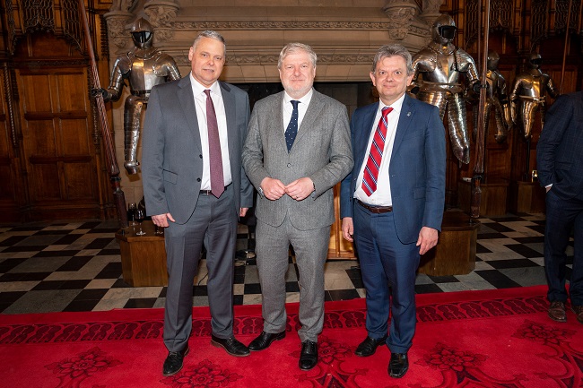 Professor Peter Jackson (UofG); Cabinet Secretary Angus Robertson and Professor Sir Anton Muscatelli at the launch of the Scottish Council on Global Affairs