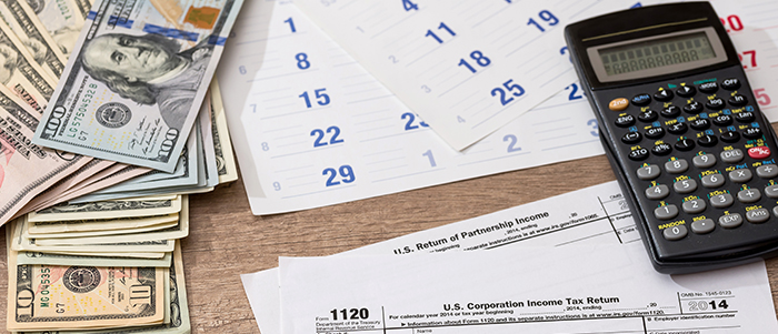 Form 1120 Corporate Tax Return with Calendar, Calculator and Pen