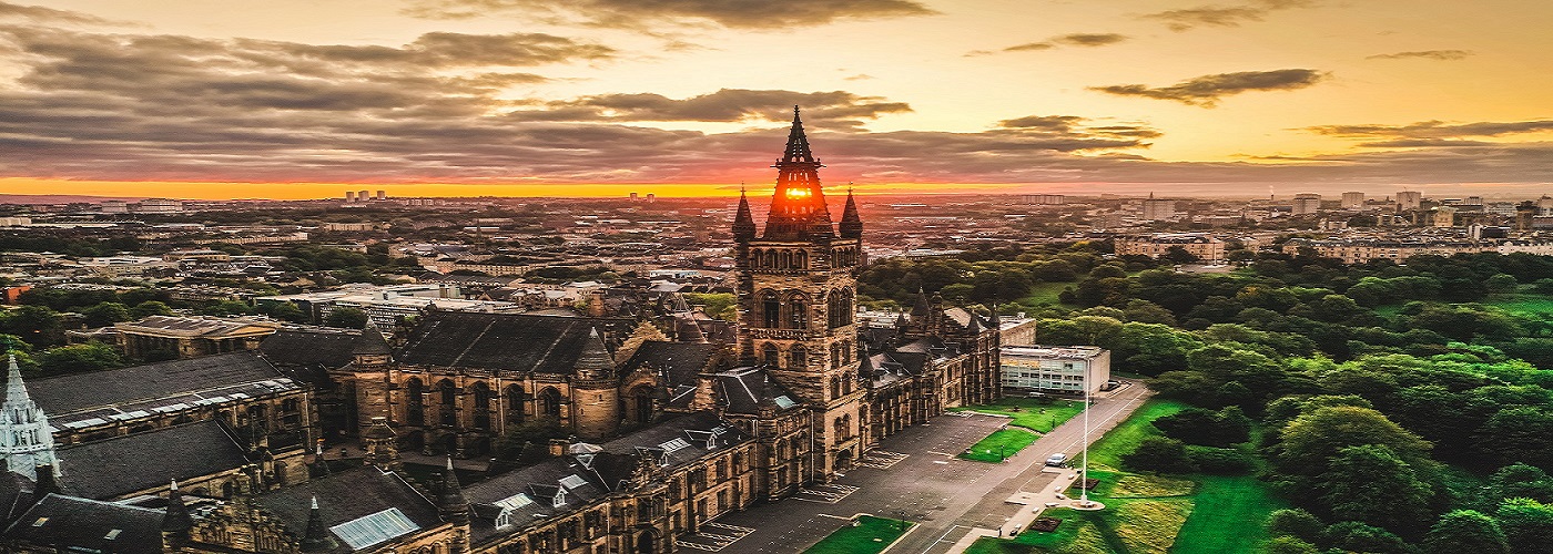 Drone shot of the Gilbert Scott Building 